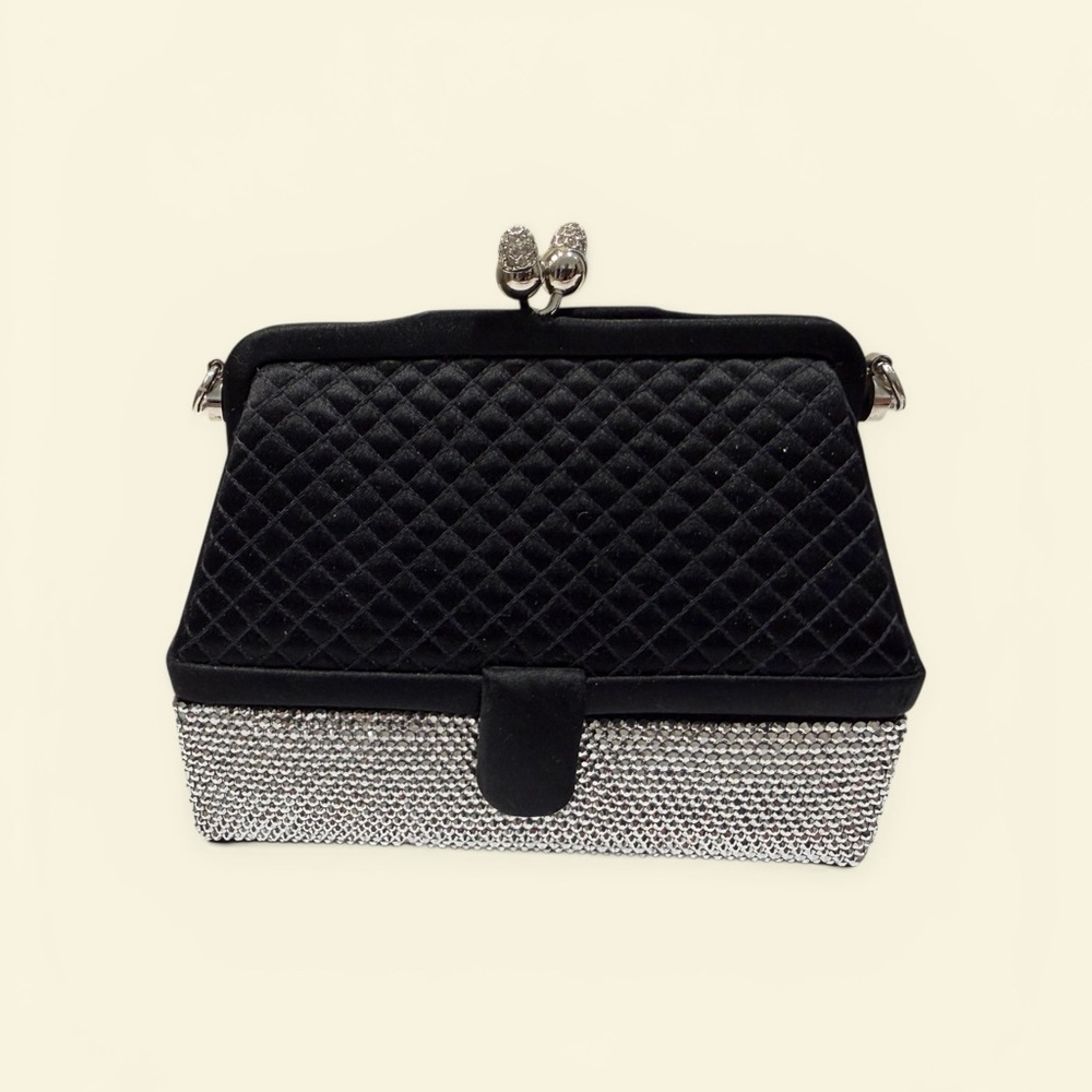 Judith Leiber Black Quilted & Silver Crystal-Embellished Evening Clutch